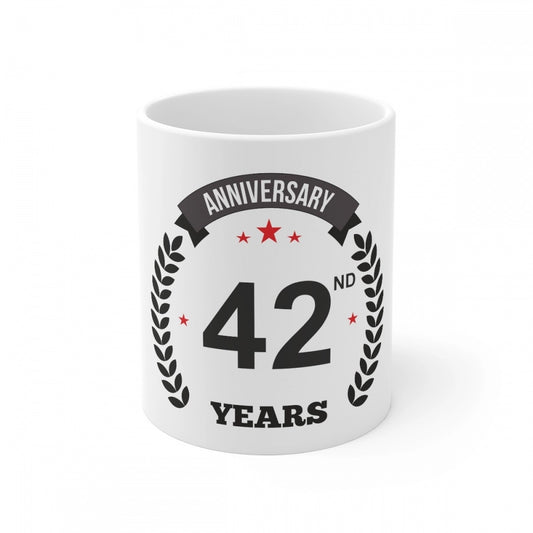 Ceramic 42Nd Anniversary Printed Coffee Mug (Color: White, Cap