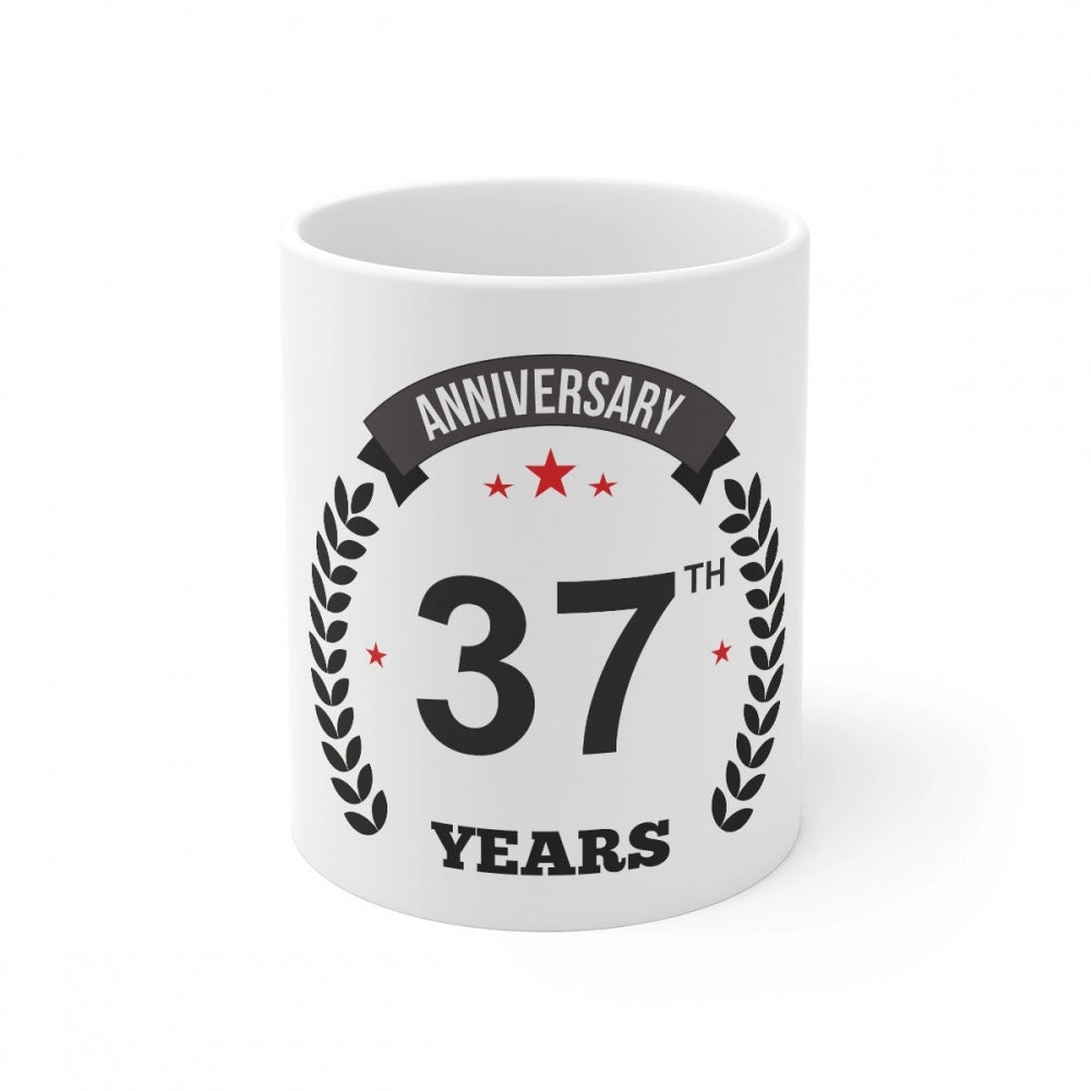 Ceramic 37Th Anniversary Printed Coffee Mug (Color: White, Cap