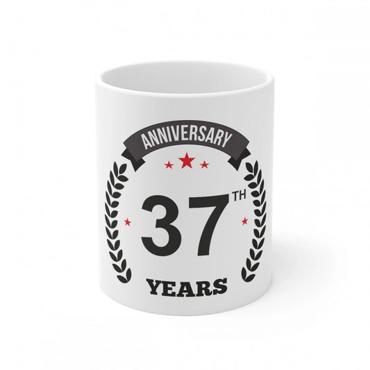 Ceramic 37Th Anniversary Printed Coffee Mug (Color: White, Cap