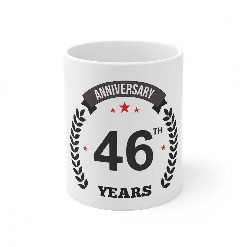 Ceramic 46Th Anniversary Printed Coffee Mug (Color: White, Cap