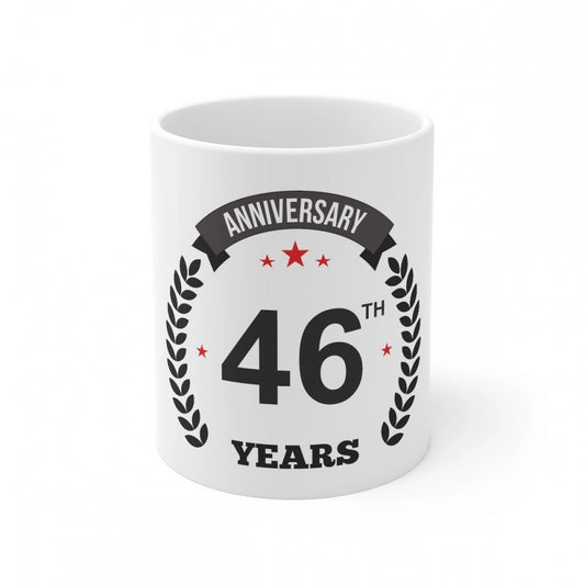 Ceramic 46Th Anniversary Printed Coffee Mug (Color: White, Cap