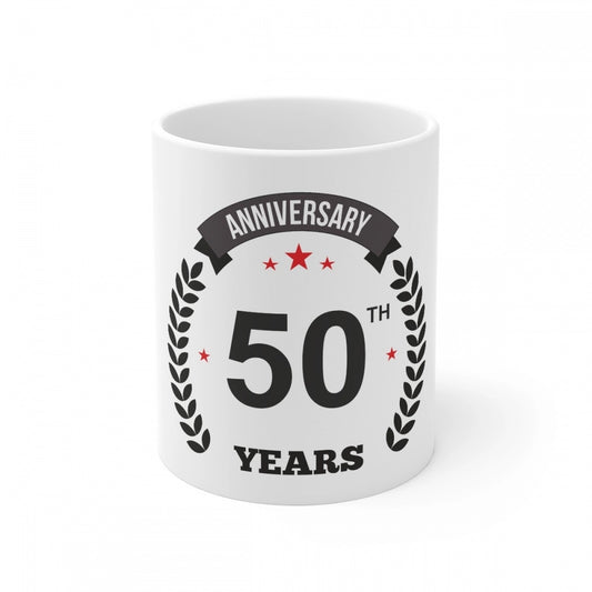 Ceramic 50Th Anniversary Printed Coffee Mug (Color: White, Cap