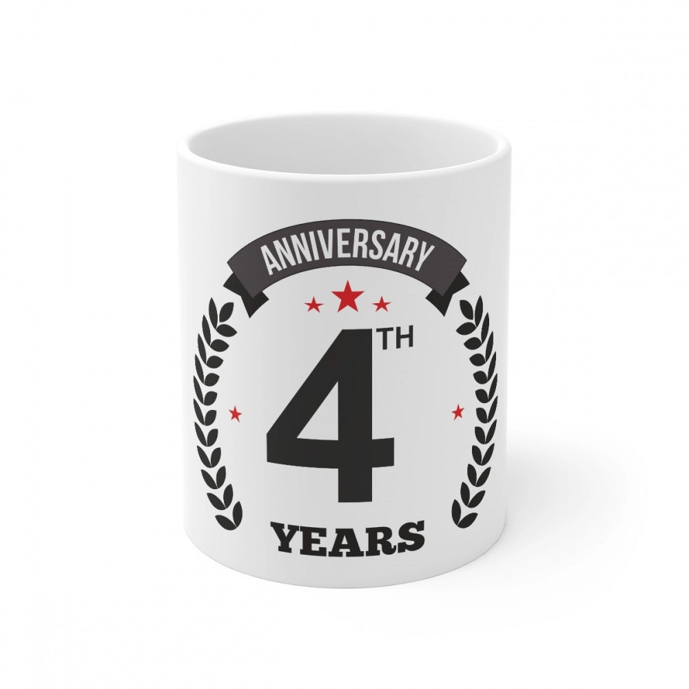 Ceramic 4Th Anniversary Printed Coffee Mug (Color: White, Capa