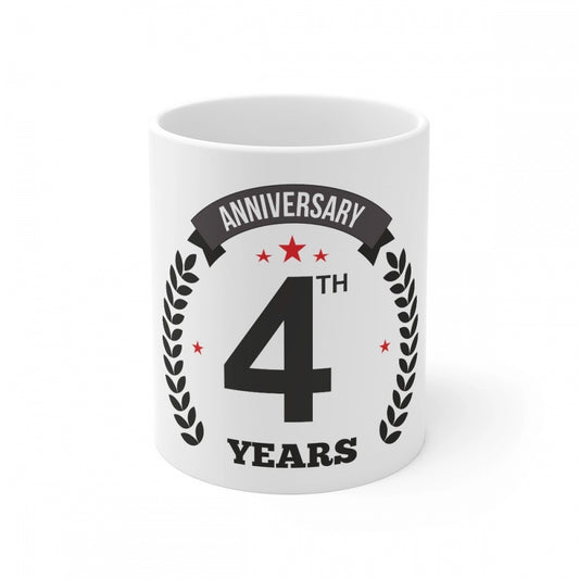 Ceramic 4Th Anniversary Printed Coffee Mug (Color: White, Capa