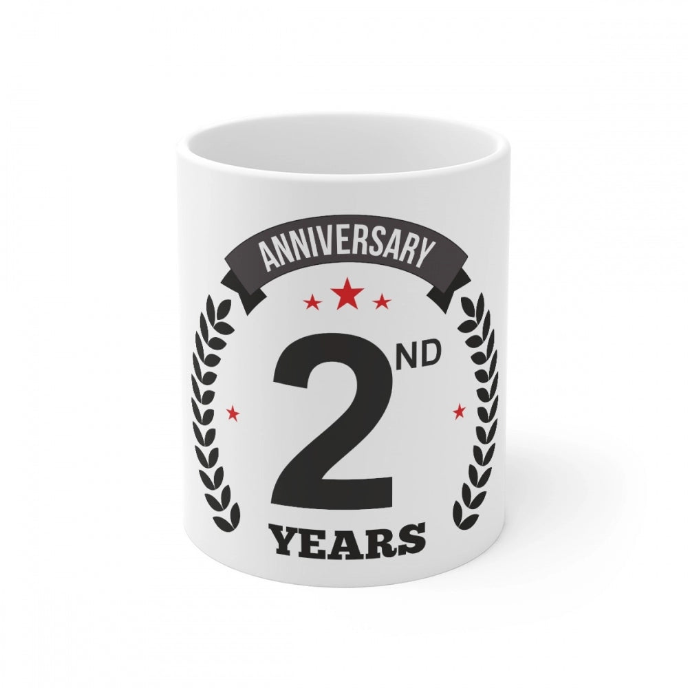 Ceramic 2Nd Anniversary Printed Coffee Mug (Color: White, Capa