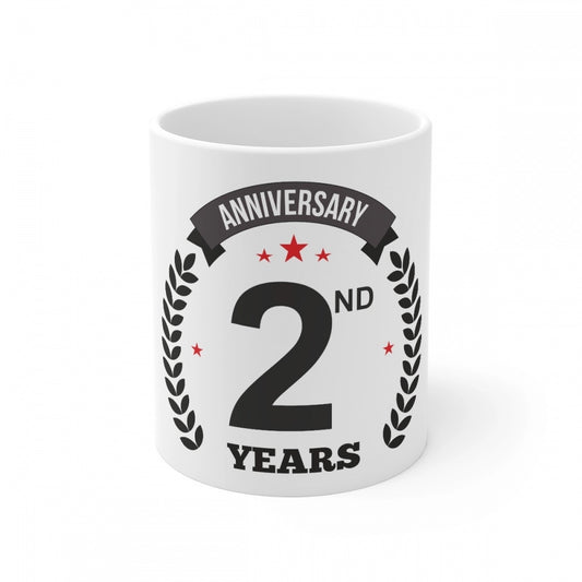 Ceramic 2Nd Anniversary Printed Coffee Mug (Color: White, Capa