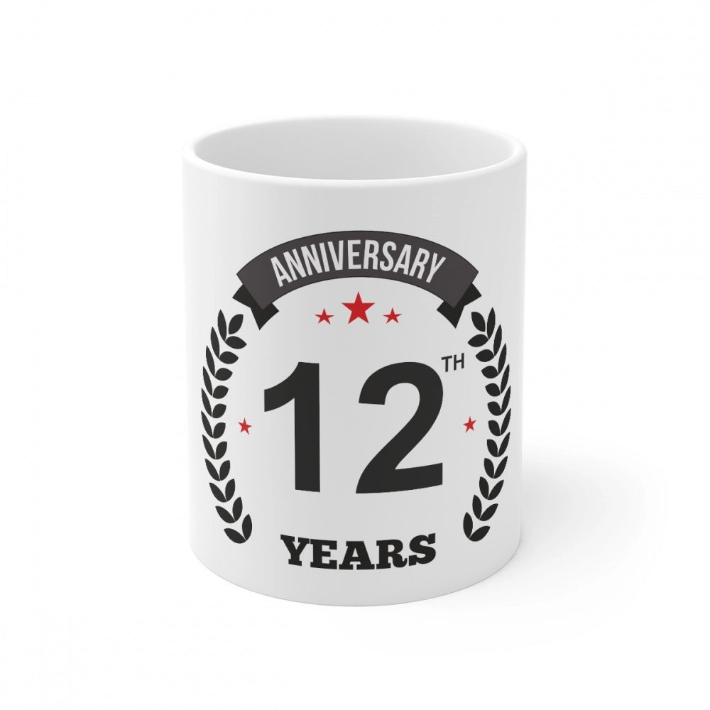 Ceramic 12Th Anniversary Printed Coffee Mug (Color: White, Cap