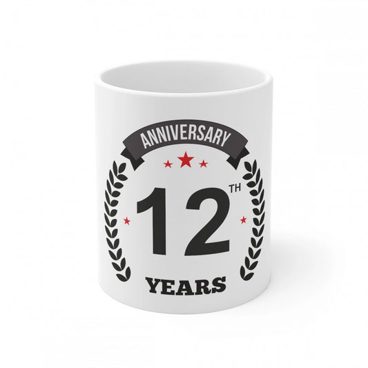 Ceramic 12Th Anniversary Printed Coffee Mug (Color: White, Cap