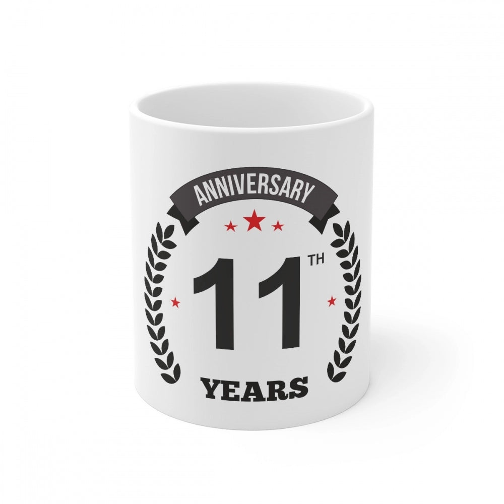 Ceramic 11Th Anniversary Printed Coffee Mug (Color: White, Cap