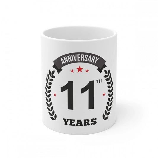 Ceramic 11Th Anniversary Printed Coffee Mug (Color: White, Cap