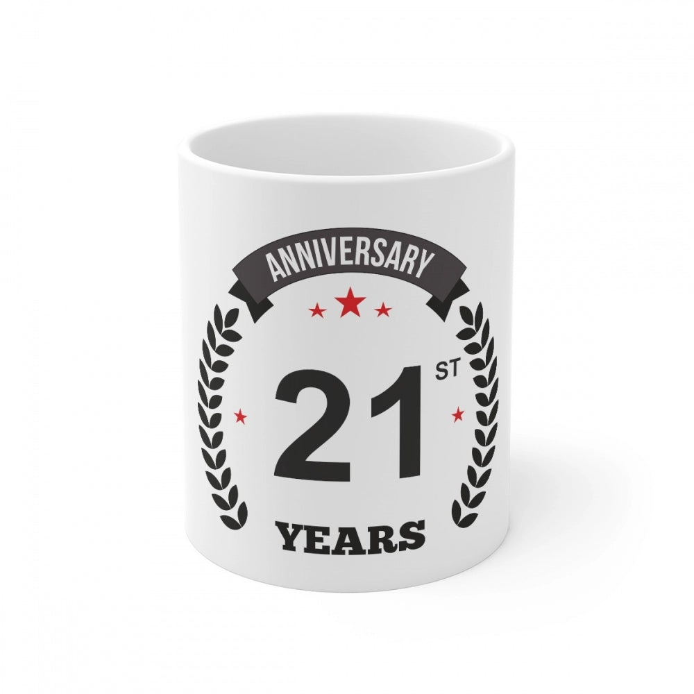 Ceramic 21St Anniversary Printed Coffee Mug (Color: White, Cap