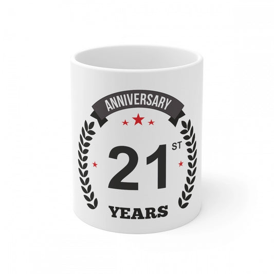 Ceramic 21St Anniversary Printed Coffee Mug (Color: White, Cap