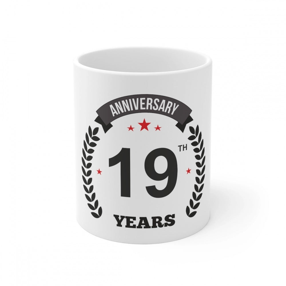 Ceramic 19Th Anniversary Printed Coffee Mug (Color: White, Cap