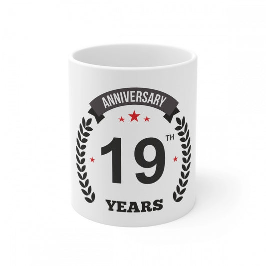 Ceramic 19Th Anniversary Printed Coffee Mug (Color: White, Cap