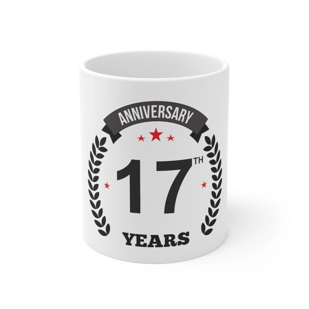 Ceramic 17Th Anniversary Printed Coffee Mug (Color: White, Cap