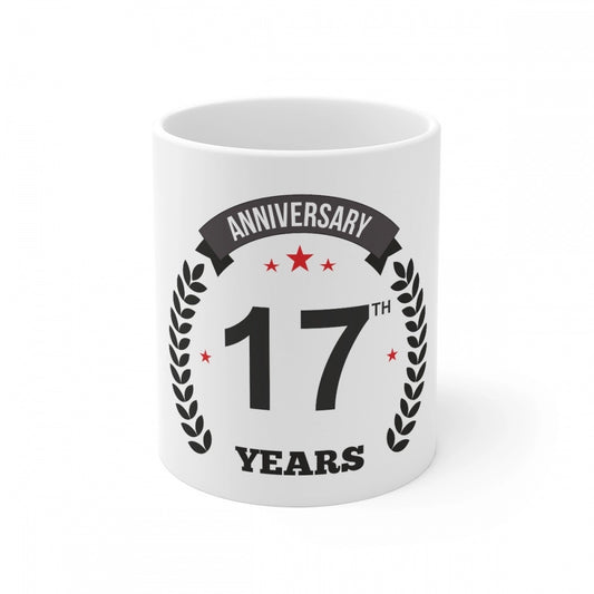Ceramic 17Th Anniversary Printed Coffee Mug (Color: White, Cap
