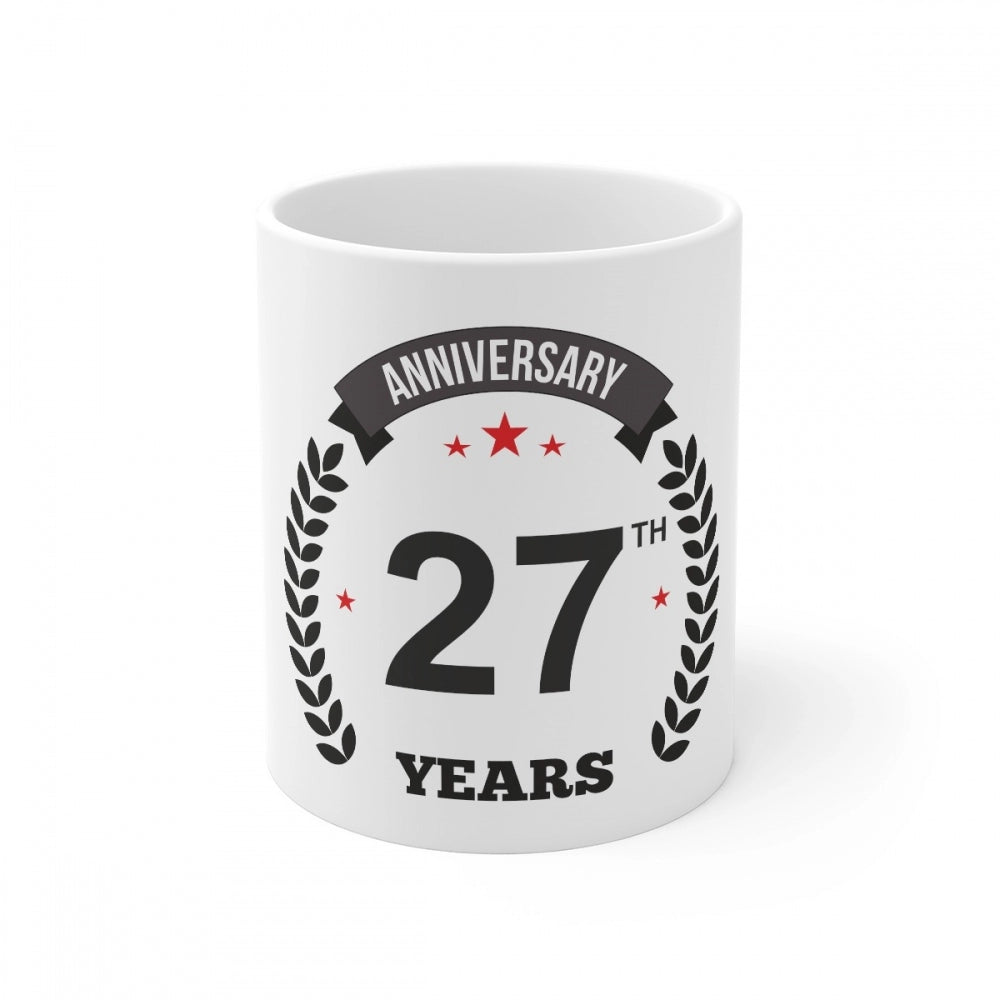 Ceramic 27Th Anniversary Printed Coffee Mug (Color: White, Cap
