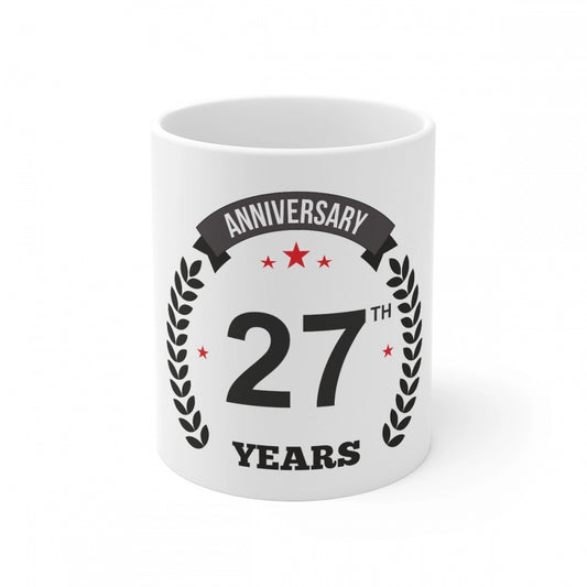 Ceramic 27Th Anniversary Printed Coffee Mug (Color: White, Cap