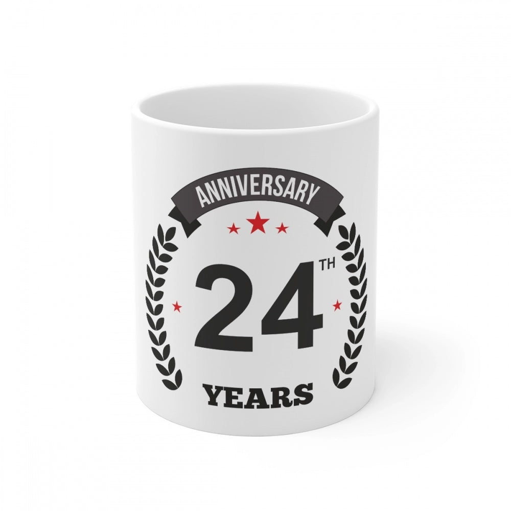 Ceramic 24Th Anniversary Printed Coffee Mug (Color: White, Cap