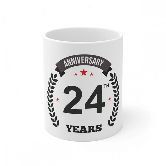 Ceramic 24Th Anniversary Printed Coffee Mug (Color: White, Cap