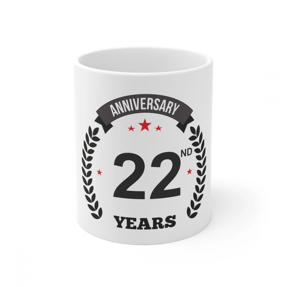 Ceramic 22Nd Anniversary Printed Coffee Mug (Color: White, Cap