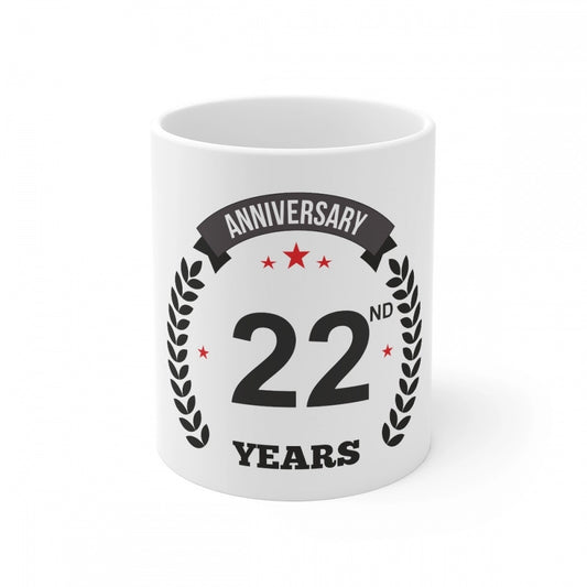 Ceramic 22Nd Anniversary Printed Coffee Mug (Color: White, Cap