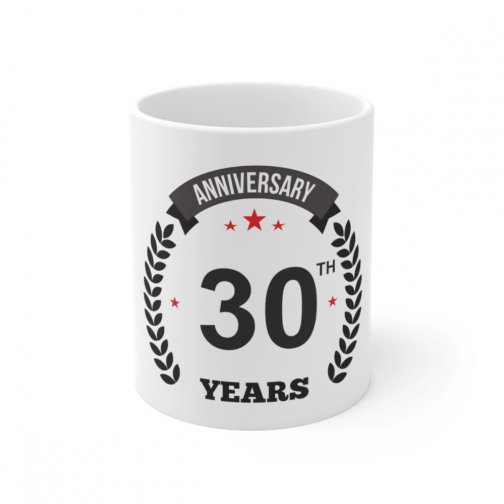 Ceramic 30Th Anniversary Printed Coffee Mug (Color: White, Cap
