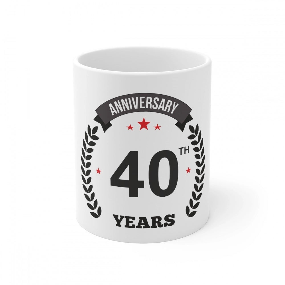 Ceramic 40Th Anniversary Printed Coffee Mug (Color: White, Cap