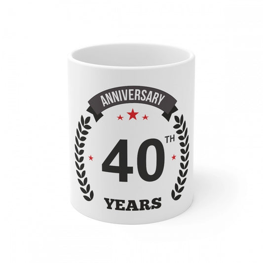 Ceramic 40Th Anniversary Printed Coffee Mug (Color: White, Cap
