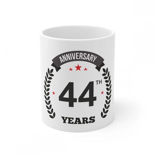 Ceramic 44Th Anniversary Printed Coffee Mug (Color: White, Cap
