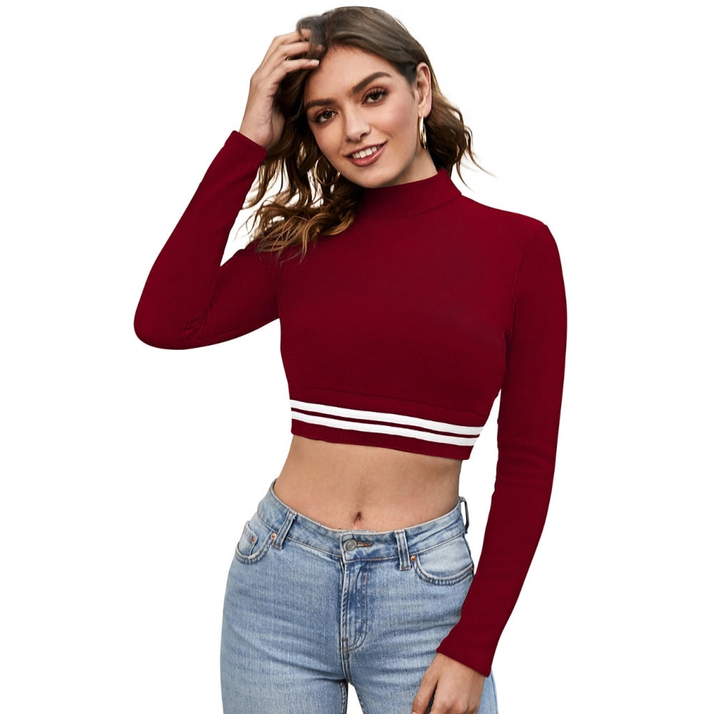 Women'S Western Wear Hosiery Crop-Top (Maroon)