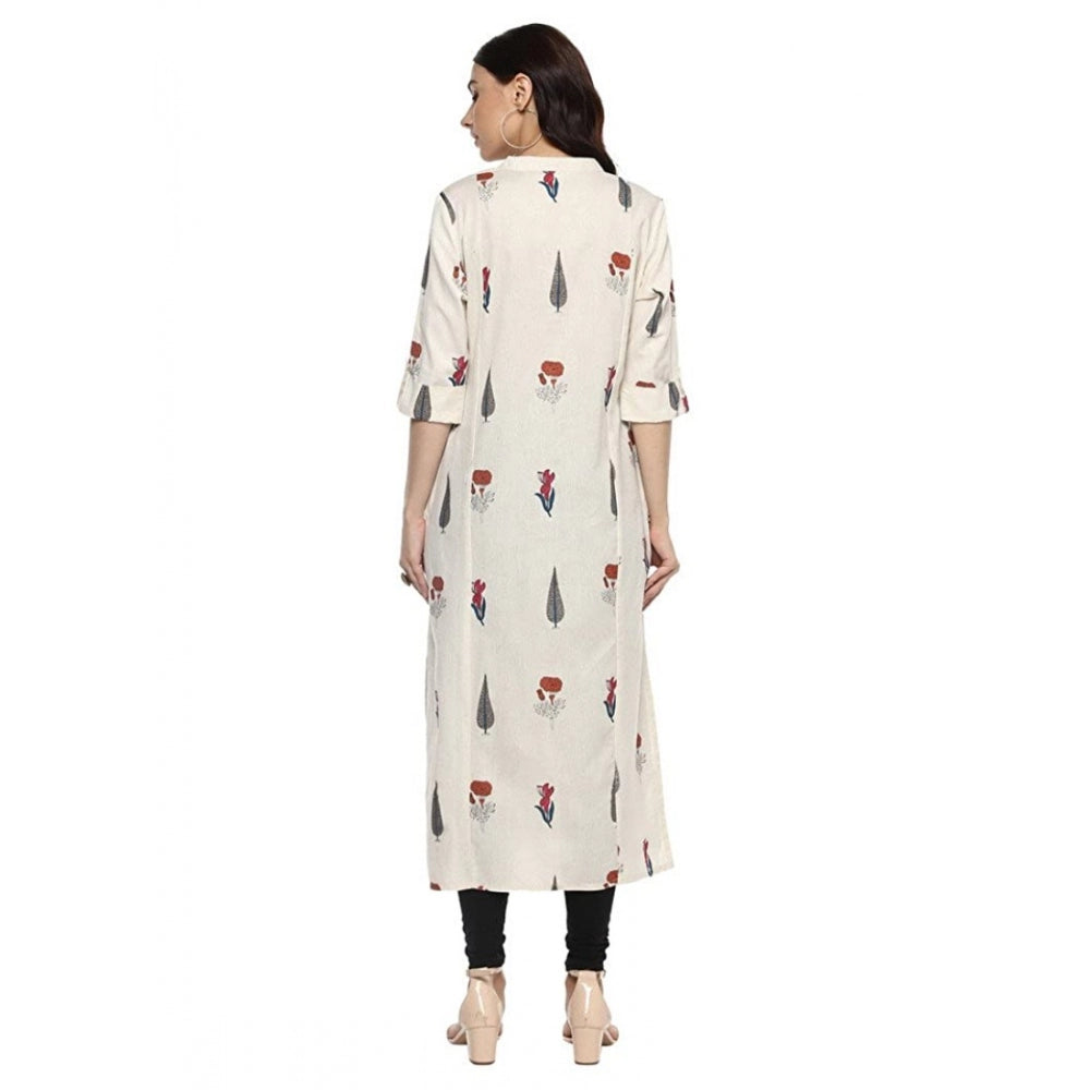Women's Khadi Printed A Line Kurti (Off White, Khadi) - VANSHELLE