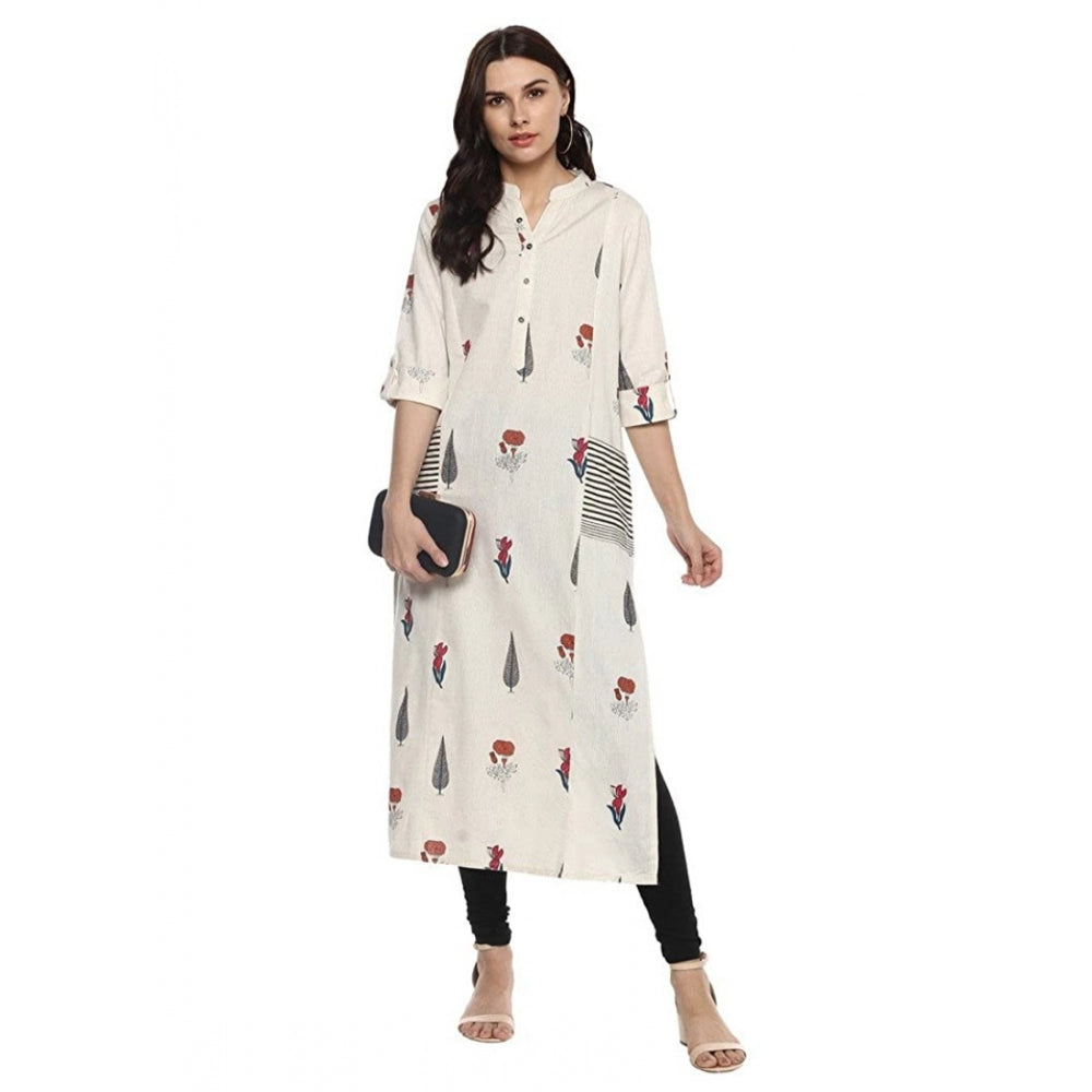 Women's Khadi Printed A Line Kurti (Off White, Khadi) - VANSHELLE