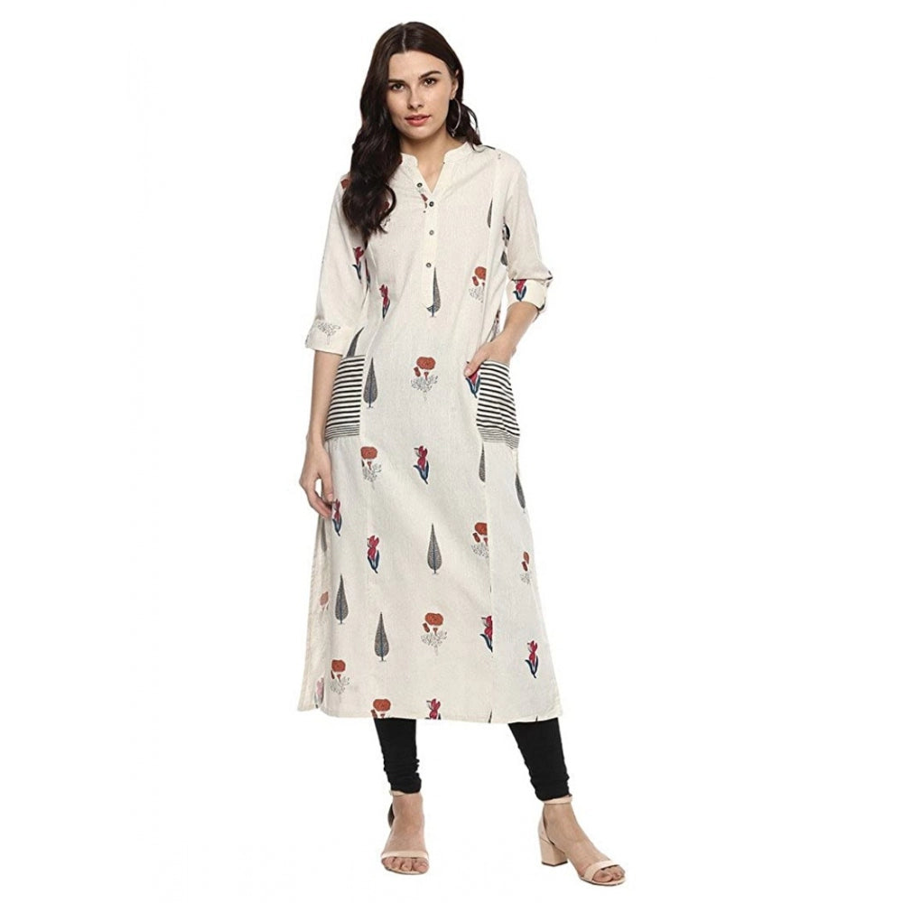 Women's Khadi Printed A Line Kurti (Off White, Khadi) - VANSHELLE