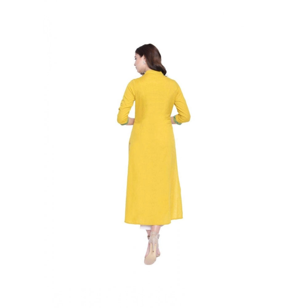 Women'S Khadi Embroidered Kurti (Yellow, Khadi)