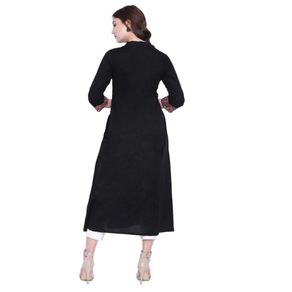 Women's Khadi Printed A Line Kurti (Black, Khadi) - VANSHELLE