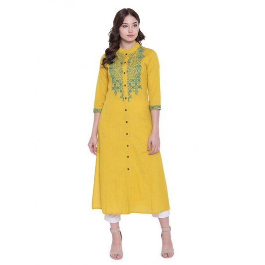 Women'S Khadi Embroidered Kurti (Yellow, Khadi)