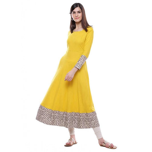 Women's Rayon Printed Solid Anarkali Kurti (Yellow, Rayon) - VANSHELLE