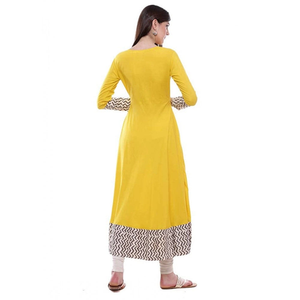 Women's Rayon Printed Solid Anarkali Kurti (Yellow, Rayon) - VANSHELLE