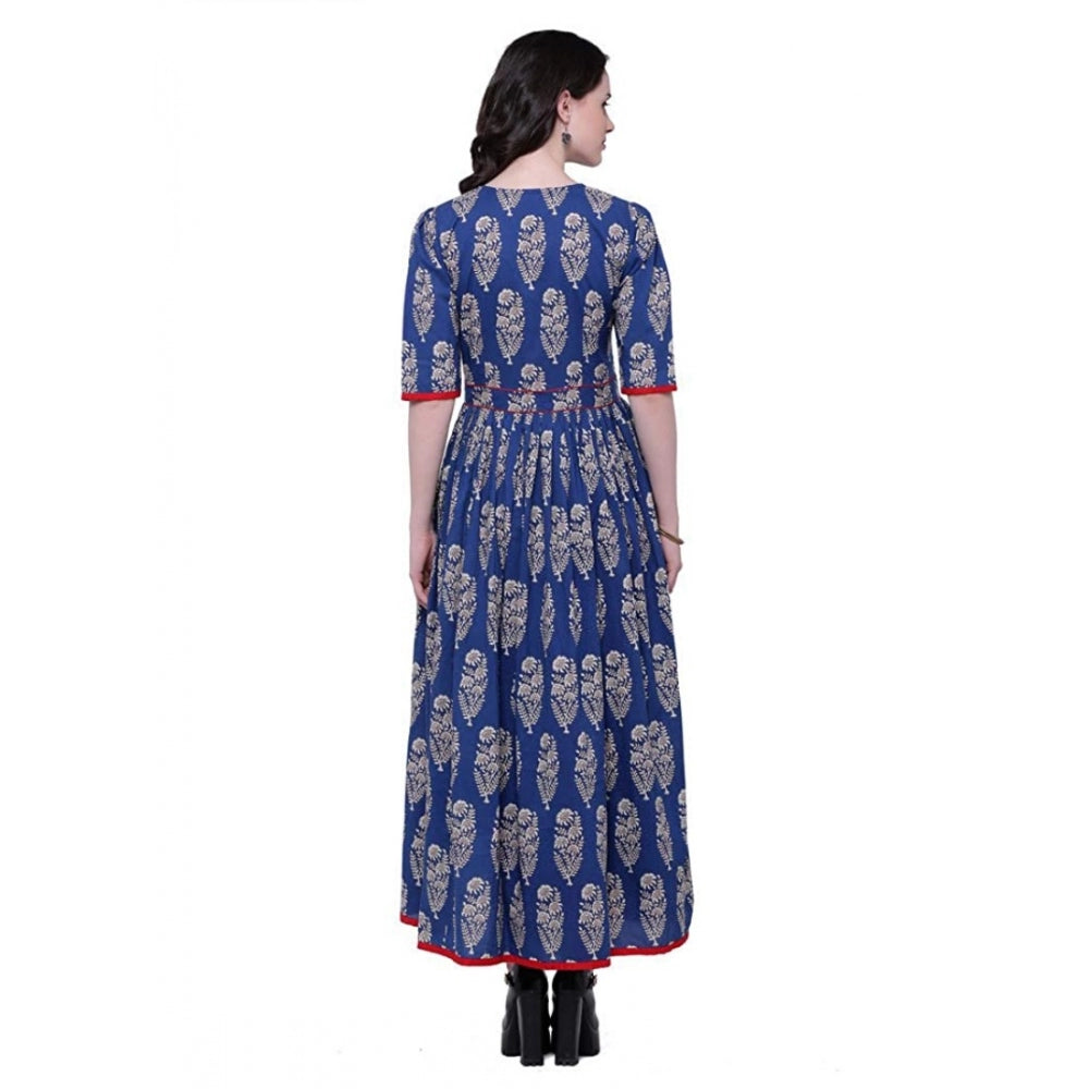 Women's Cotton Printed Anarkali Kurti (Blue, Cotton) - VANSHELLE