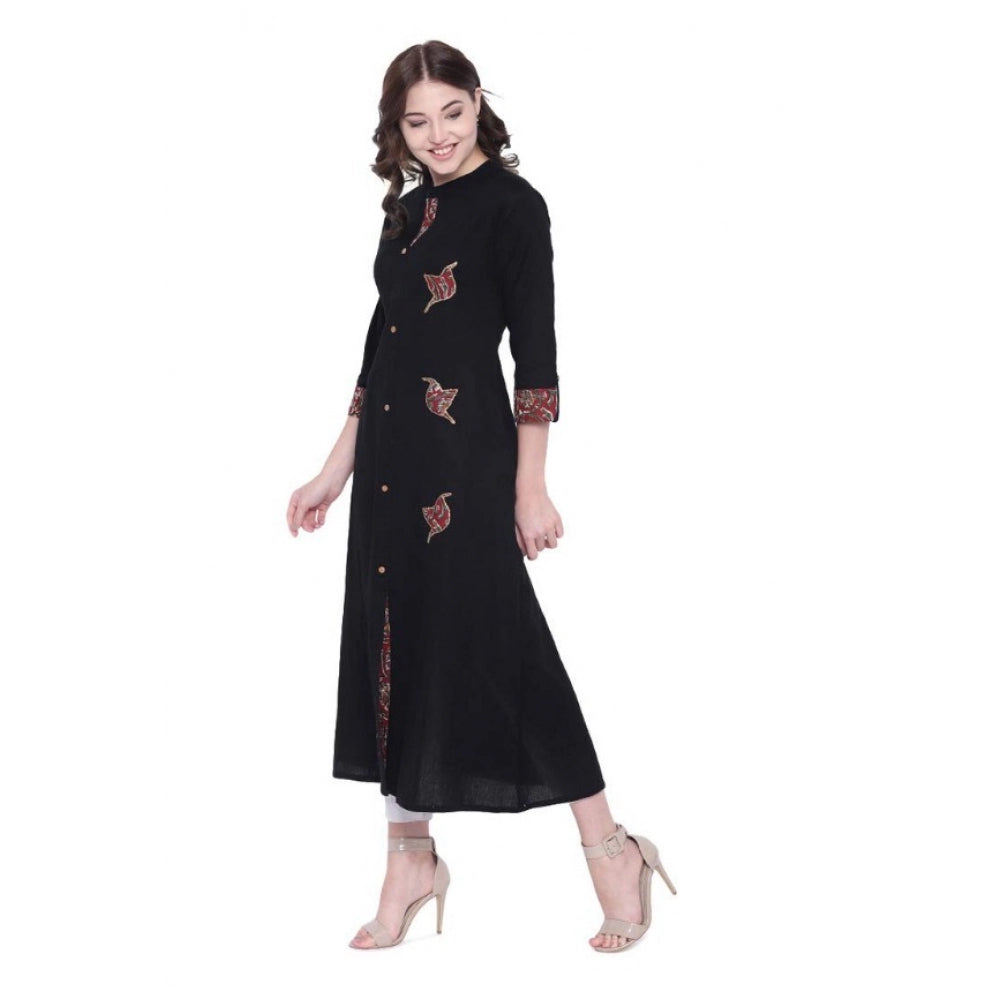 Women's Khadi Printed A Line Kurti (Black, Khadi) - VANSHELLE