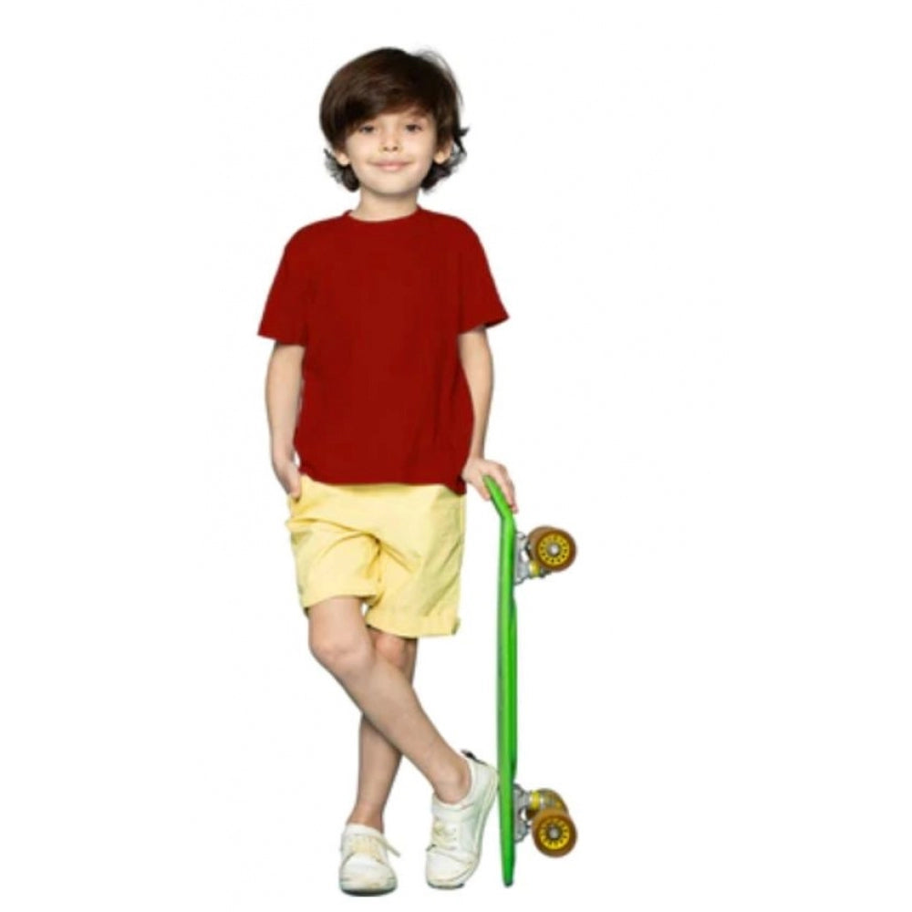 Boys Cotton Plain Half Sleeve Tshirt (Maroon)