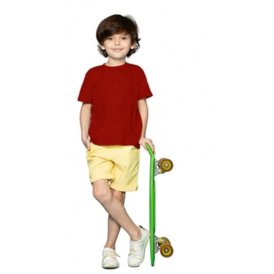 Boys Cotton Plain Half Sleeve Tshirt (Maroon)