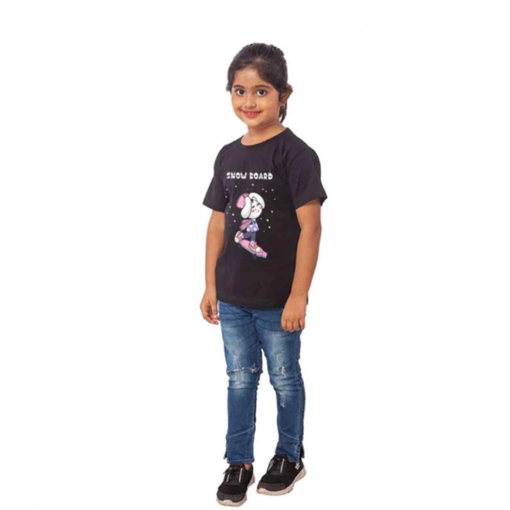 Girls Cotton Snow Board Half Sleeve Tshirt (Black)