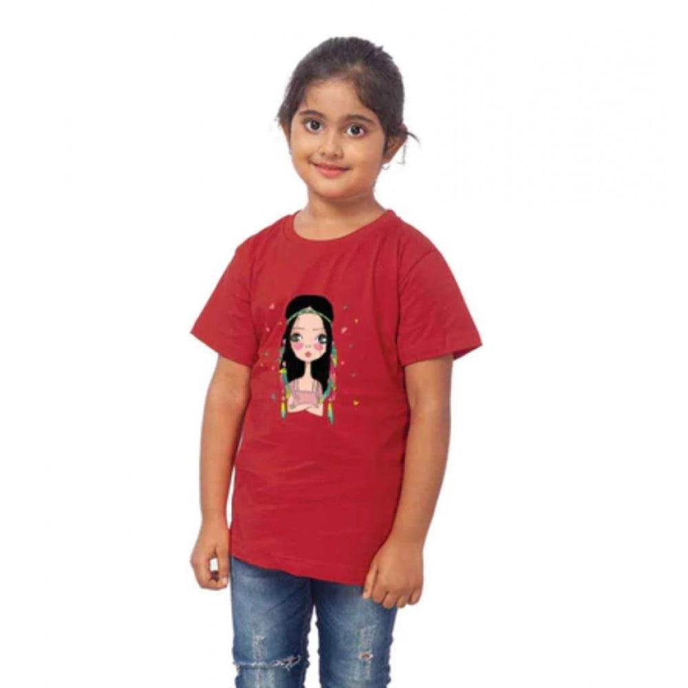 Girls Cotton Tribal Half Sleeve Tshirt (Maroon)