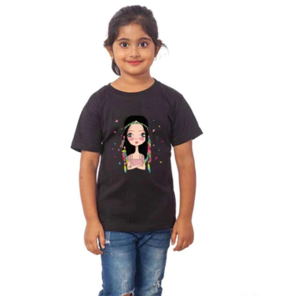 Girls Cotton Tribal Half Sleeve Tshirt (Black)