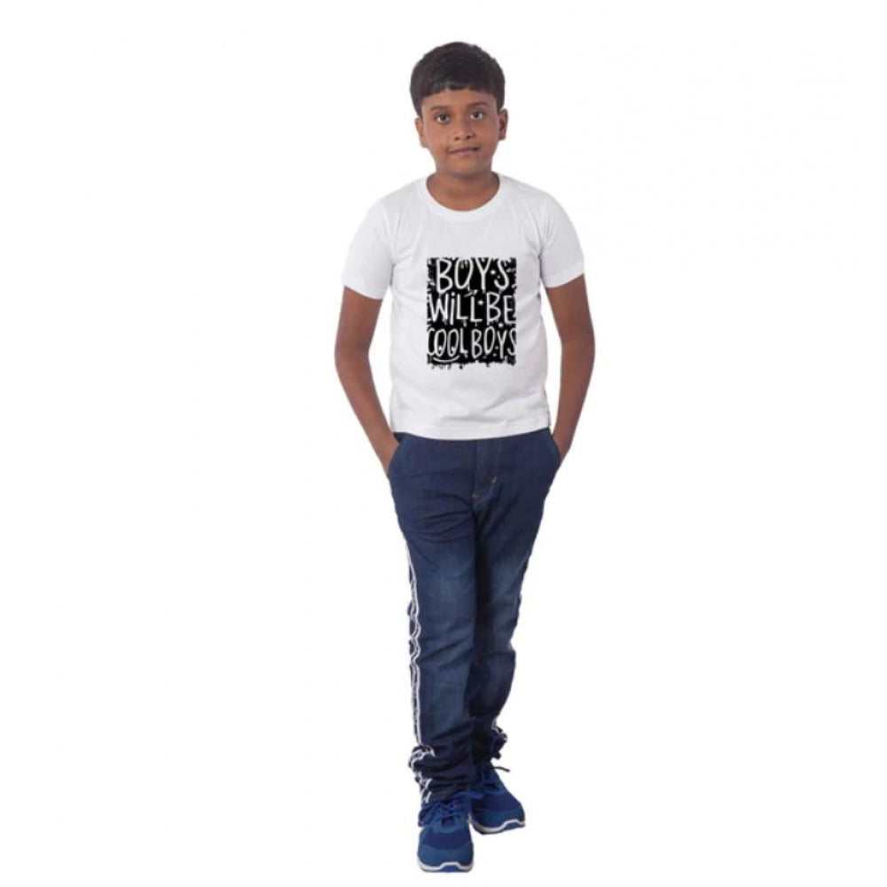 Boys Cotton Will Be Cool Half Sleeve Tshirt (White)