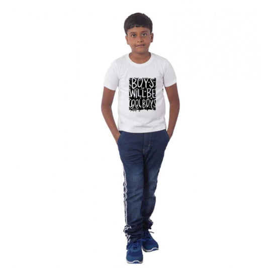 Boys Cotton Will Be Cool Half Sleeve Tshirt (White)