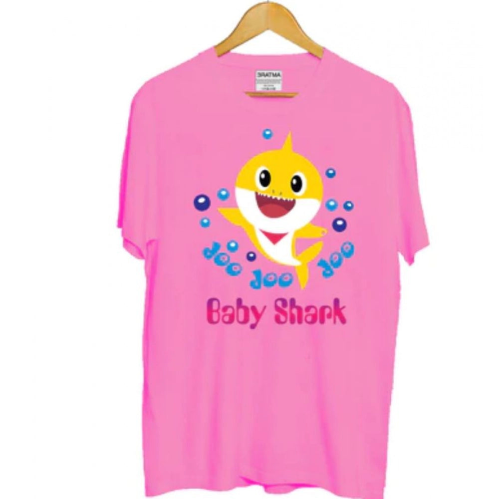 Girls Cotton Baby Shark Half Sleeve Tshirt (Pink)