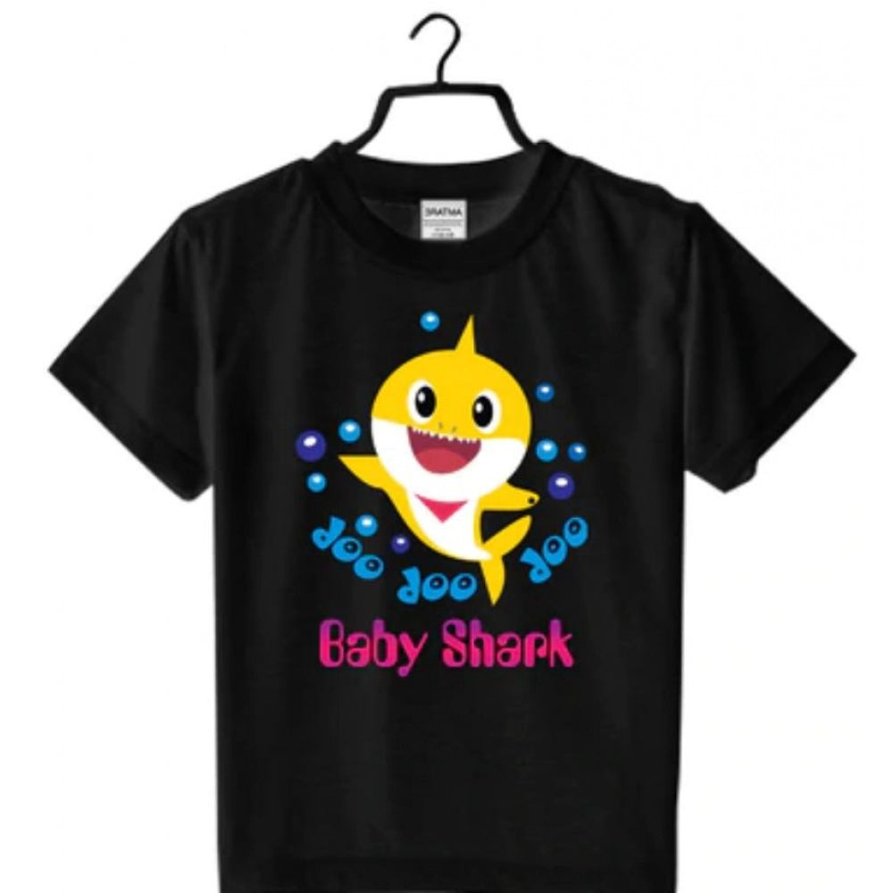 Girls Cotton Baby Shark Half Sleeve Tshirt (Black)